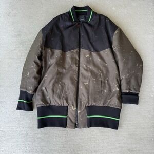 Josh Goot Men's Bomber Jacket‎ Medium Brown Black Butterfly Print Green Trim